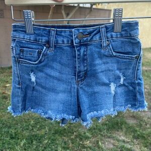 Tractr Distressed Frayed Hem Denim Shorts - Blue